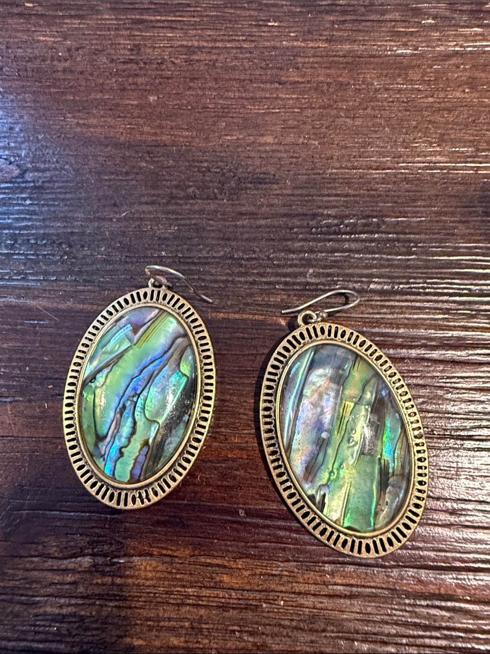 Gold-Tone Abalone Shell Oval Drop Earrings - Iridescent Green